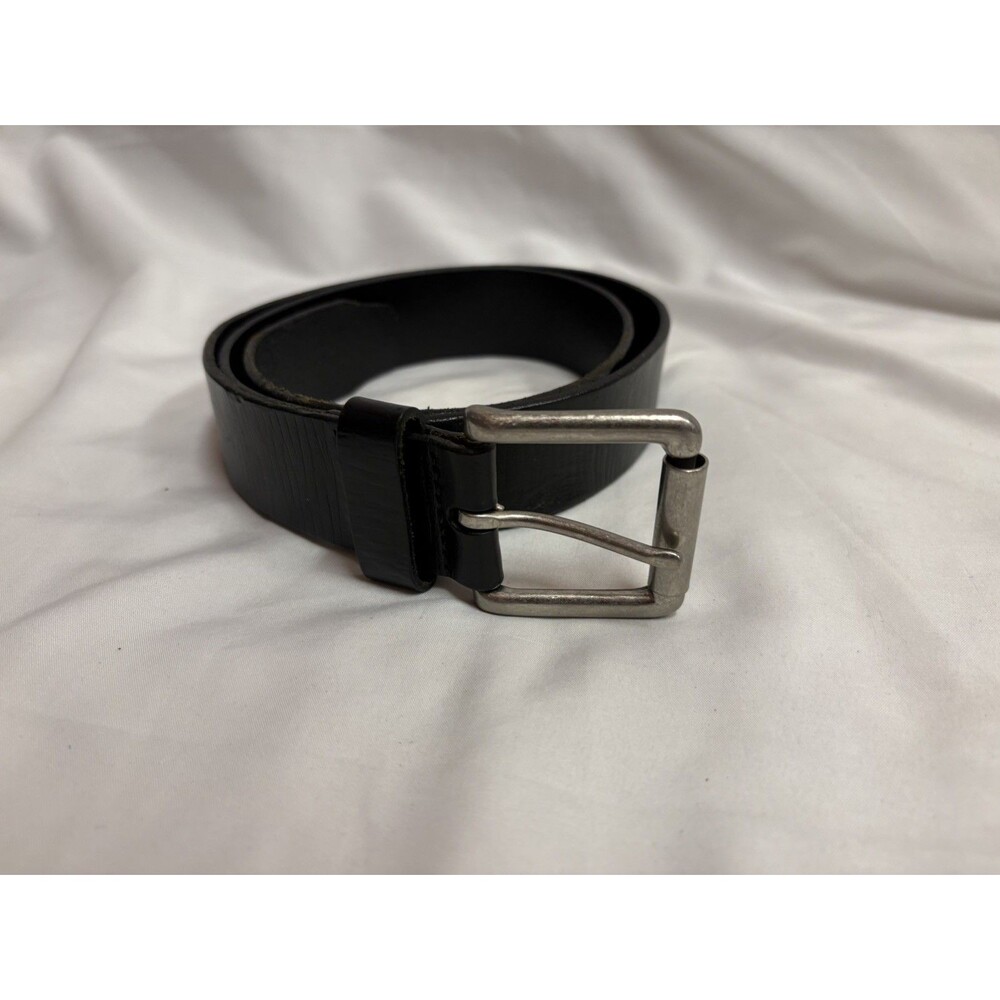 Women's Genuine Black Leather Belt Size M Silver Tone Buckle Classic